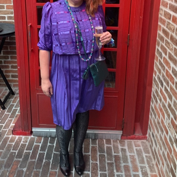Vintage 70s/80s Purple “Secretary” Dress w/ Pleats - Picture 1 of 8
